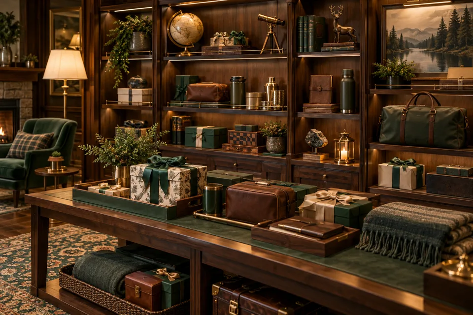 Warm wood and brass prize display