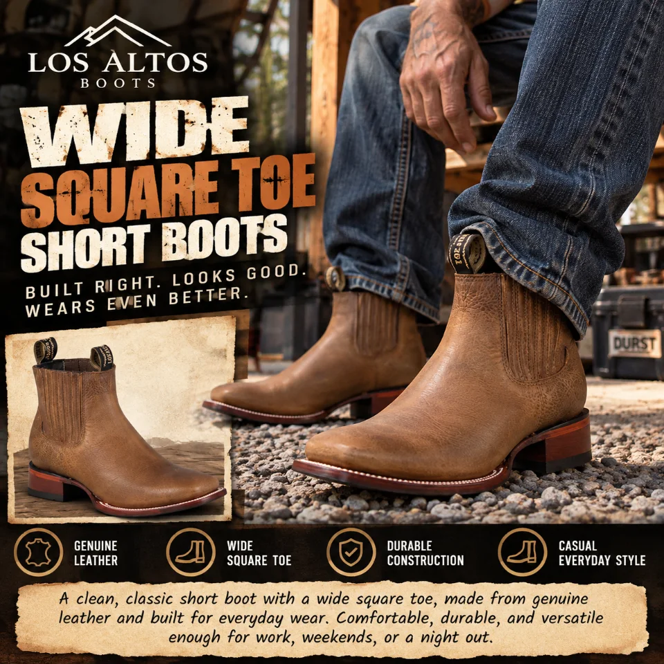 Los Altos Men's Wide Square Toe Rage Leather Short Boots