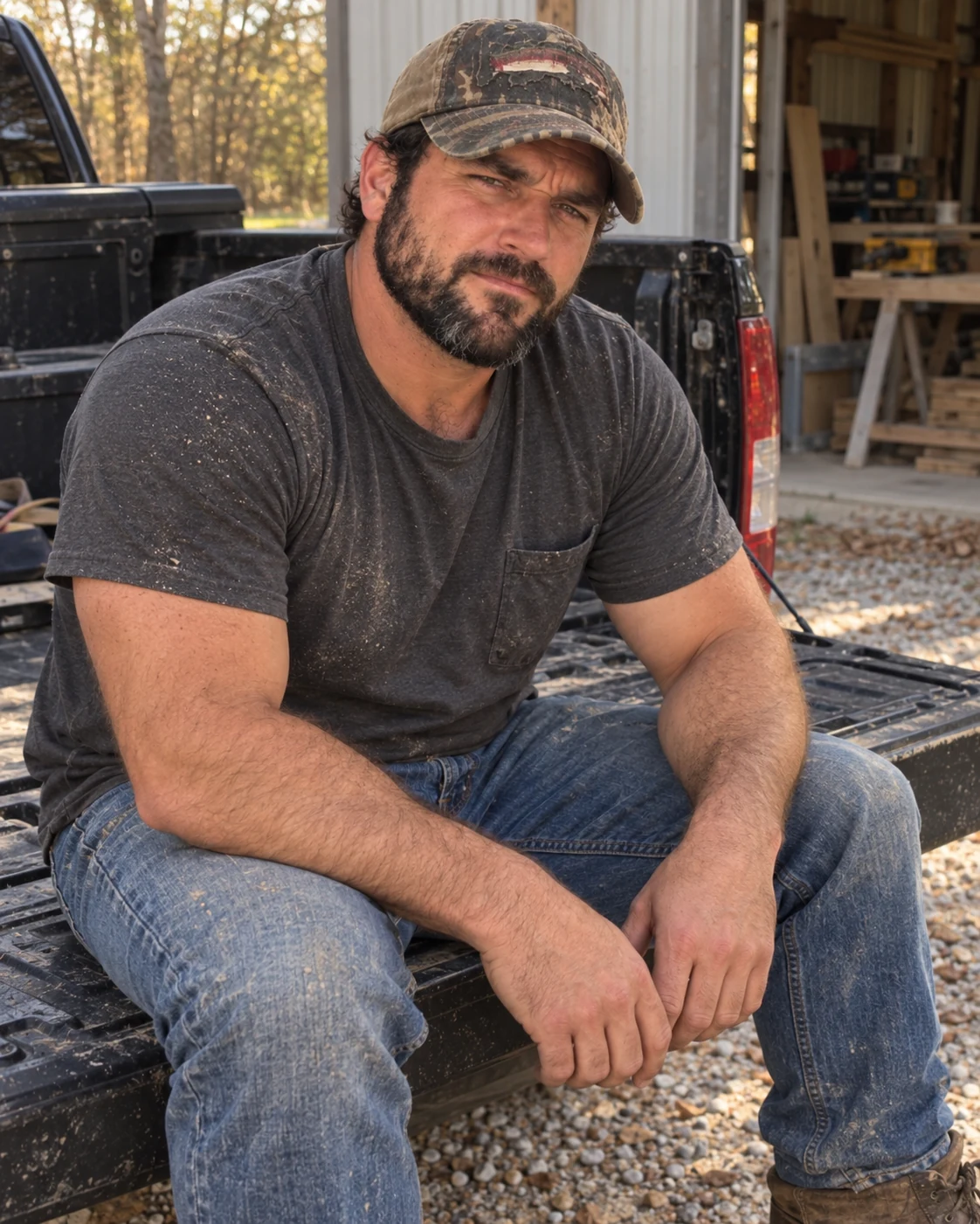 Joe sitting on the tailgate of his pickup